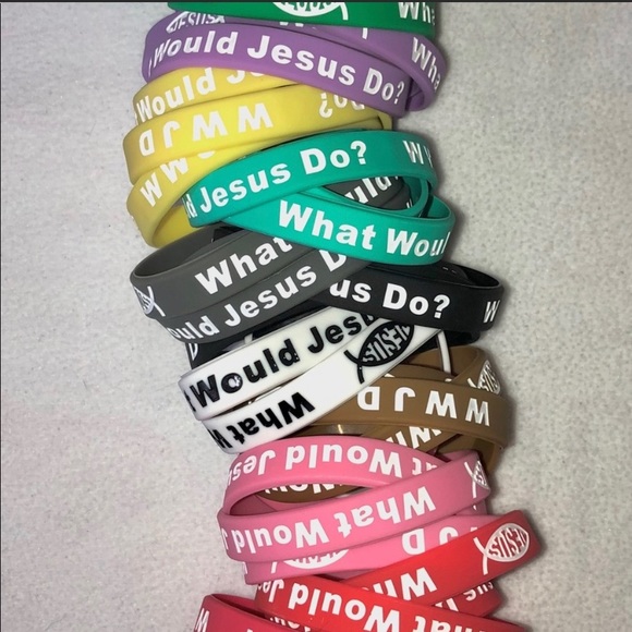 24 WWJD Jesus Rubber Silicone Wristbands Bracelets - Picture 4 of 6